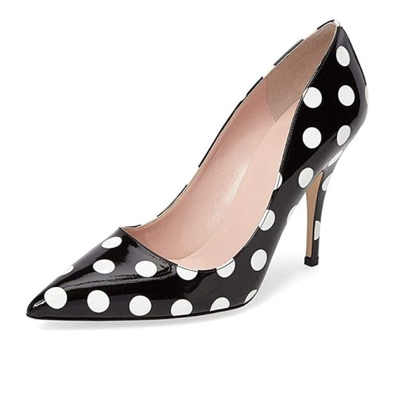 YDN Shoes - YDN Chic Pointed Toe Mid Heel Pumps Polka Dots